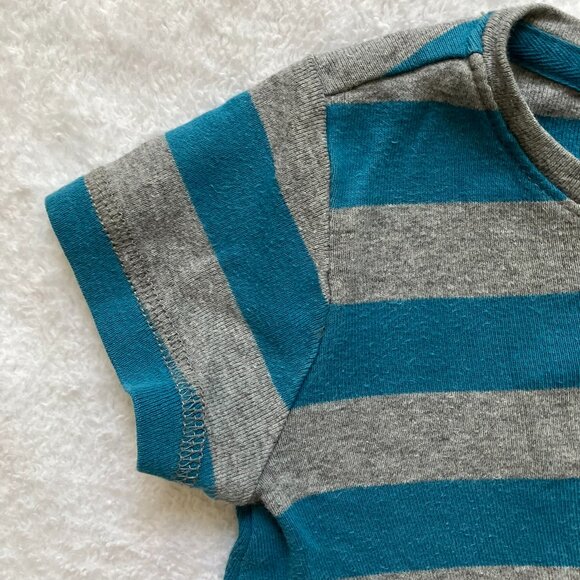 Baby GAP Romper 6-12M | Teal & Grey Striped Cotton Short Sleeve Zip-Up GUC - Picture 7 of 16